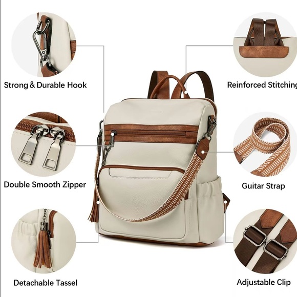 Cream and Brown Women's Backpack Set - Picture 2 of 3